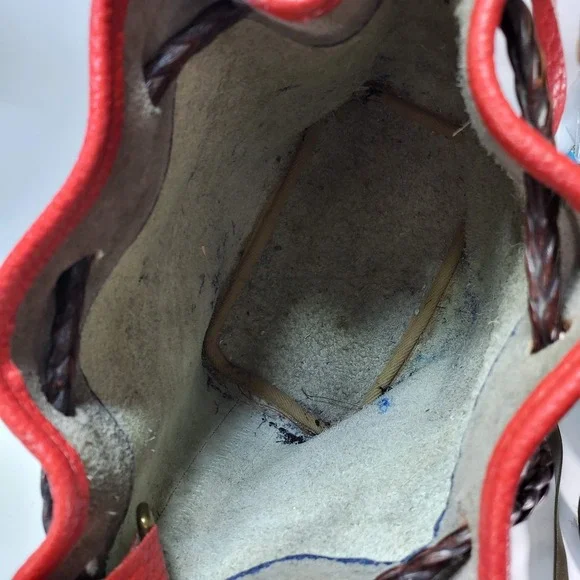 Vintage DOONEY & BOURKE White Blue Red Leather Teton Drawstring Bag Shoulder - Picture 8 of 9